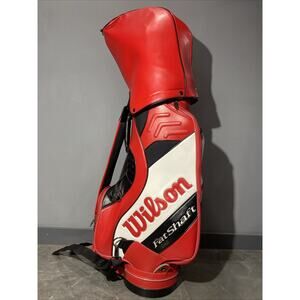 Vtg. Wilson Staff Fat Shaft Leather 6 Way Pro Staff Cart Golf Bag & Cover Red